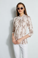 3/4 Sleeve Python Print Twist Knit