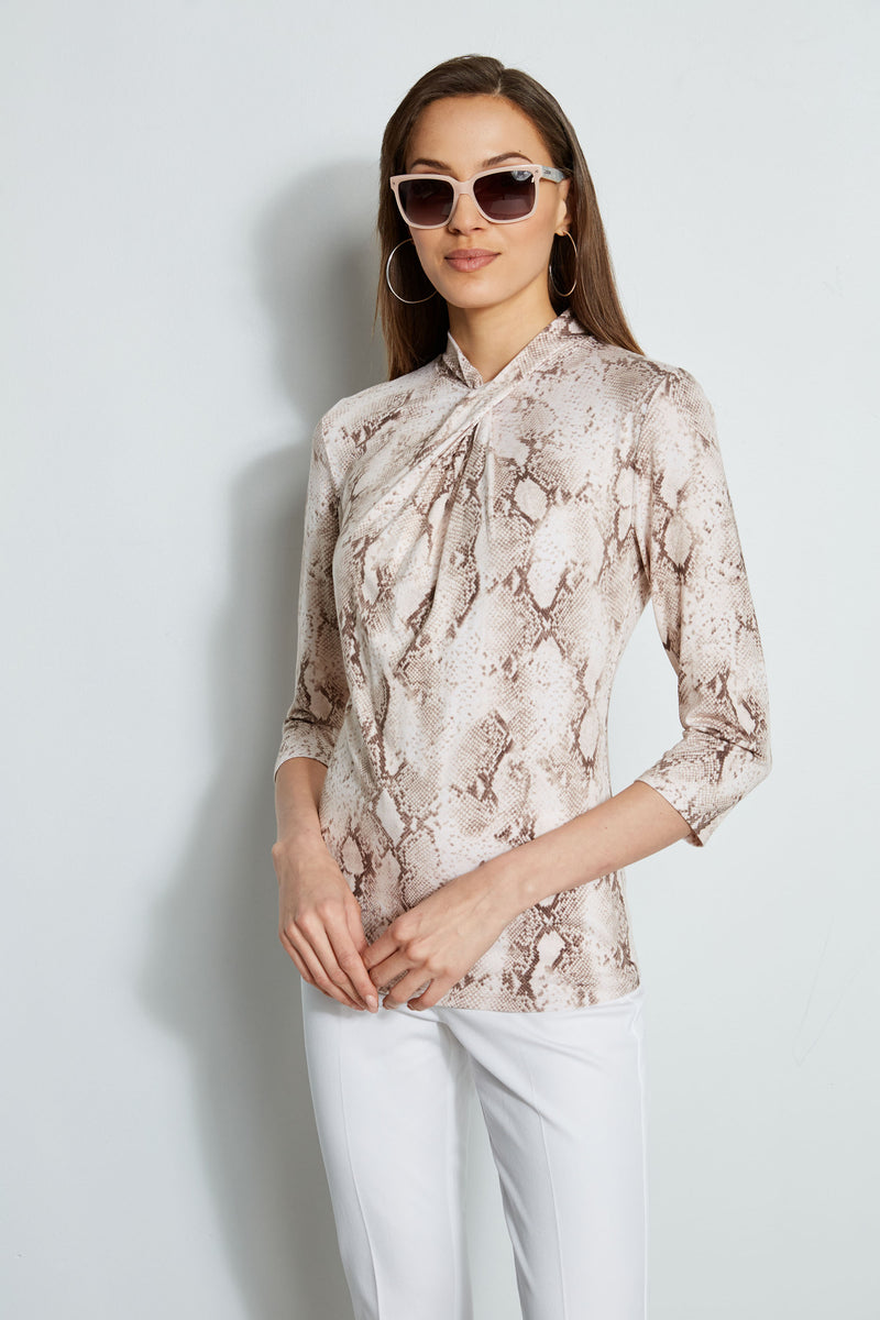 3/4 Sleeve Python Print Twist Knit