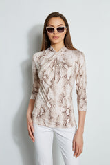 3/4 Sleeve Python Print Twist Knit
