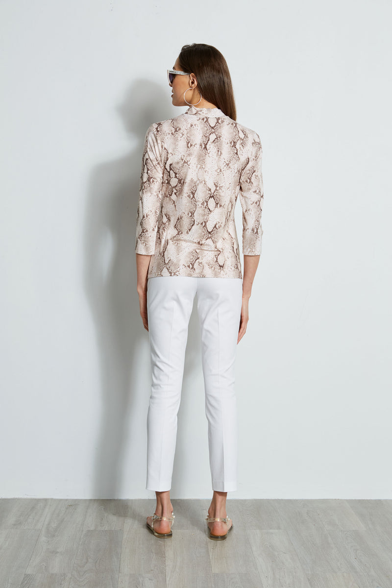 3/4 Sleeve Python Print Twist Knit