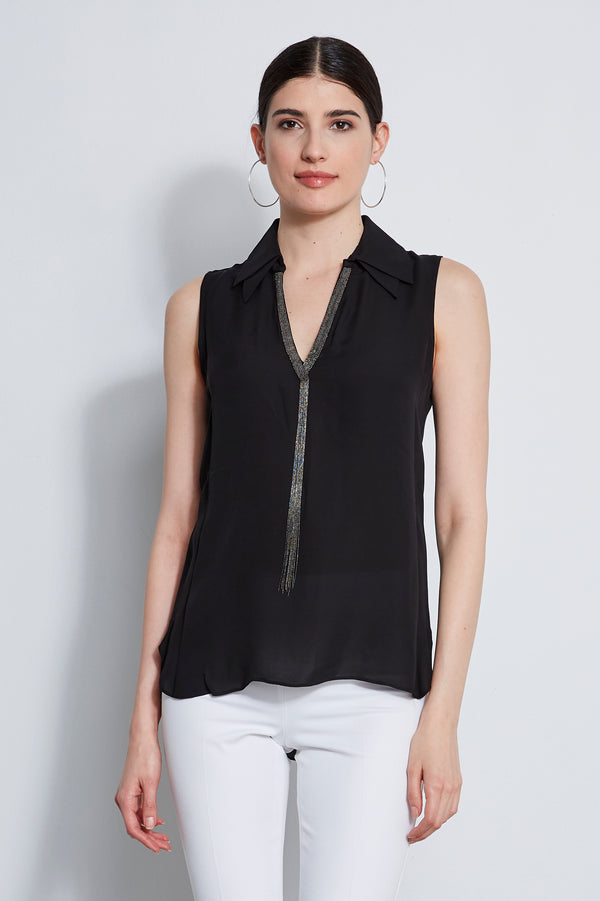 Sleeveless Silk Chain Collar Shirt